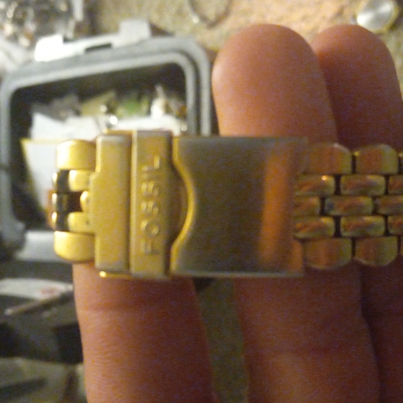 Men's Blue Fossil Rare Big Face Polished Goldtonw Chronological - Picture 2 of 3